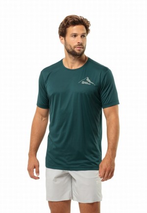 Turquoise Jack Wolfskin Peak Graphic Men T Shirts | 93249798