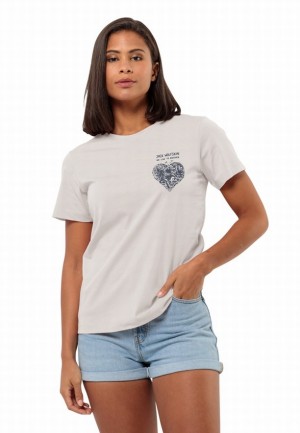White Jack Wolfskin Discover Heart Women T Shirts | 80128165