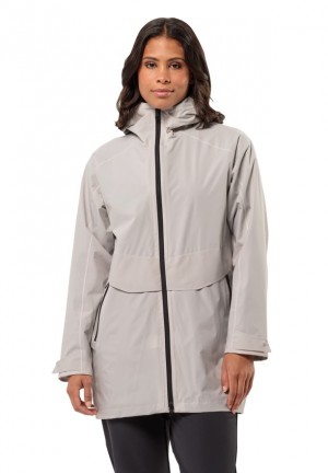 White Jack Wolfskin Mainkai Long Women Rain Jackets | 11787784