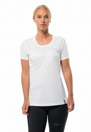 White Jack Wolfskin Peak Graphic Women T Shirts | 66659742