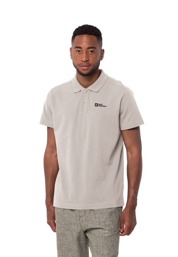 Beige Jack Wolfskin Essential Men Polo Shirts | 46043324