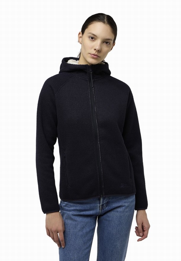 Black Jack Wolfskin Kaminfeuer Hooded Women Fleece Jackets | 40564804