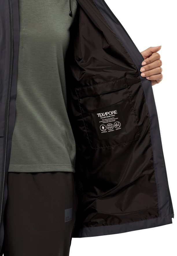 Black Jack Wolfskin Mainkai Long Women Rain Jackets | 81534525