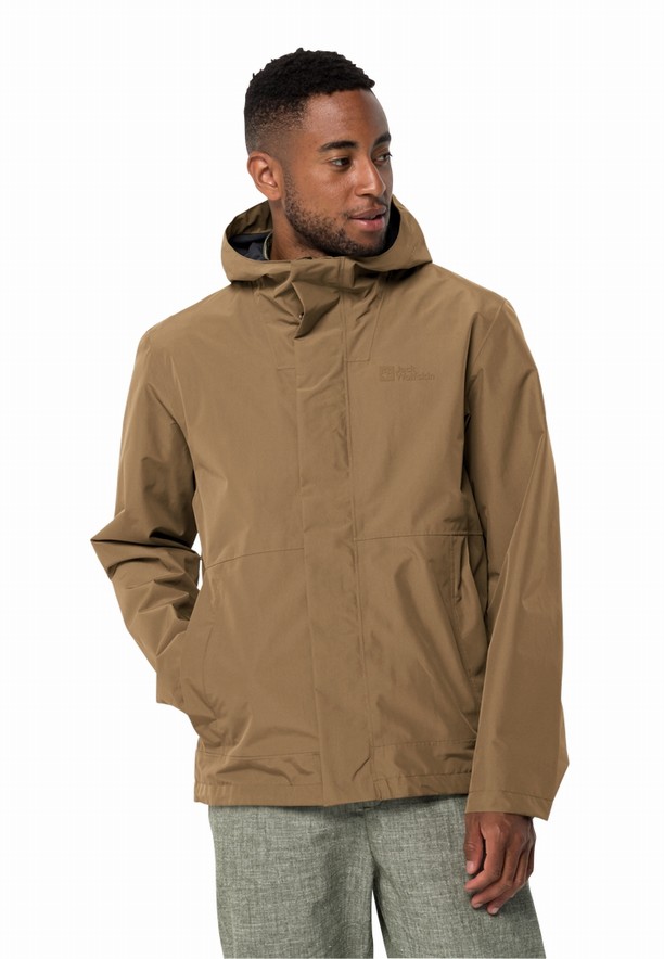 Brown Jack Wolfskin Baydream Men Rain Jackets | 42512525