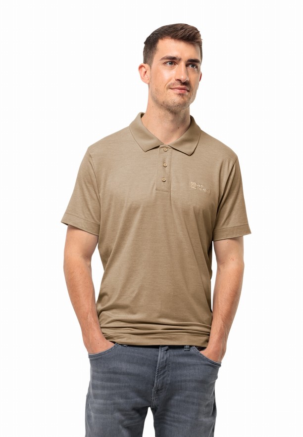 Brown Jack Wolfskin Travel Men Polo Shirts | 10054178