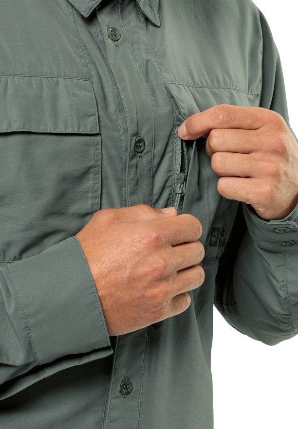 Green Jack Wolfskin Barrier Ls Men Shirts | 42838450