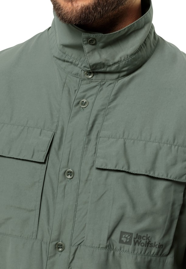 Green Jack Wolfskin Barrier Ls Men Shirts | 42838450