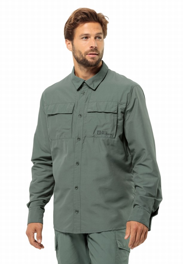 Green Jack Wolfskin Barrier Ls Men Shirts | 42838450