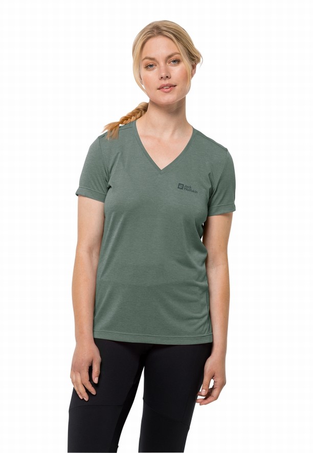 Green Jack Wolfskin Crosstrail Women T Shirts | 84843039