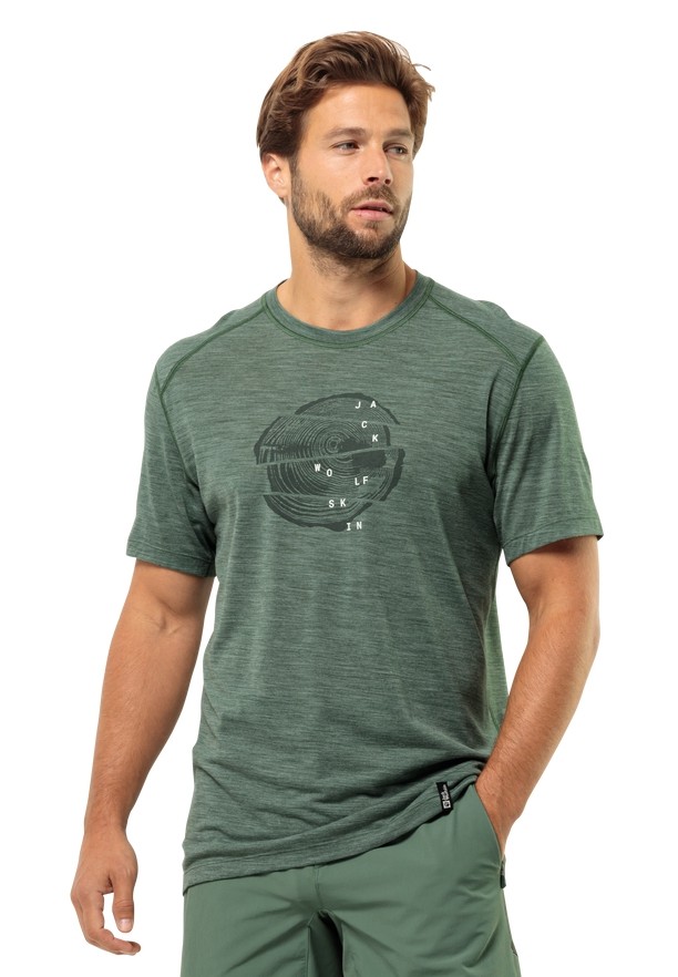 Green Jack Wolfskin Kammweg Graphic S/s Men T Shirts | 50151861