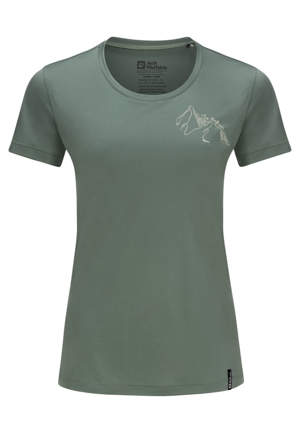 Green Jack Wolfskin Peak Graphic Women T Shirts | 53791212