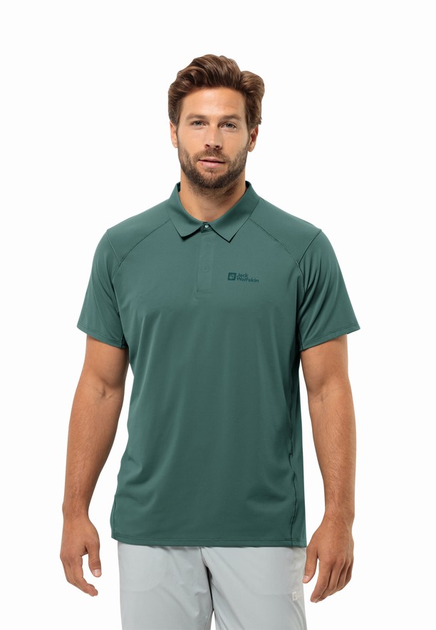 Green Jack Wolfskin Prelight Chill Men Polo Shirts | 89443018