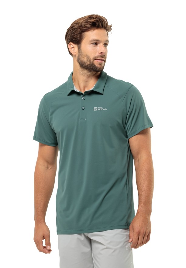 Green Jack Wolfskin Prelight Trail Men Polo Shirts | 71172390