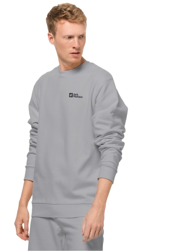 Grey Jack Wolfskin Essential Crewneck Men Sweatshirts | 55948162