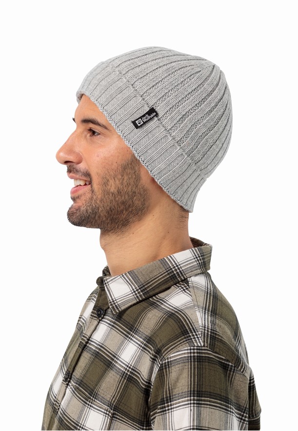 Grey Jack Wolfskin Rib Knit Men Beanie | 35133210