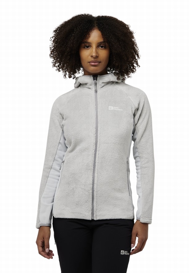 Grey Jack Wolfskin Rotwand Hooded Fz Women Fleece Jackets | 33212961