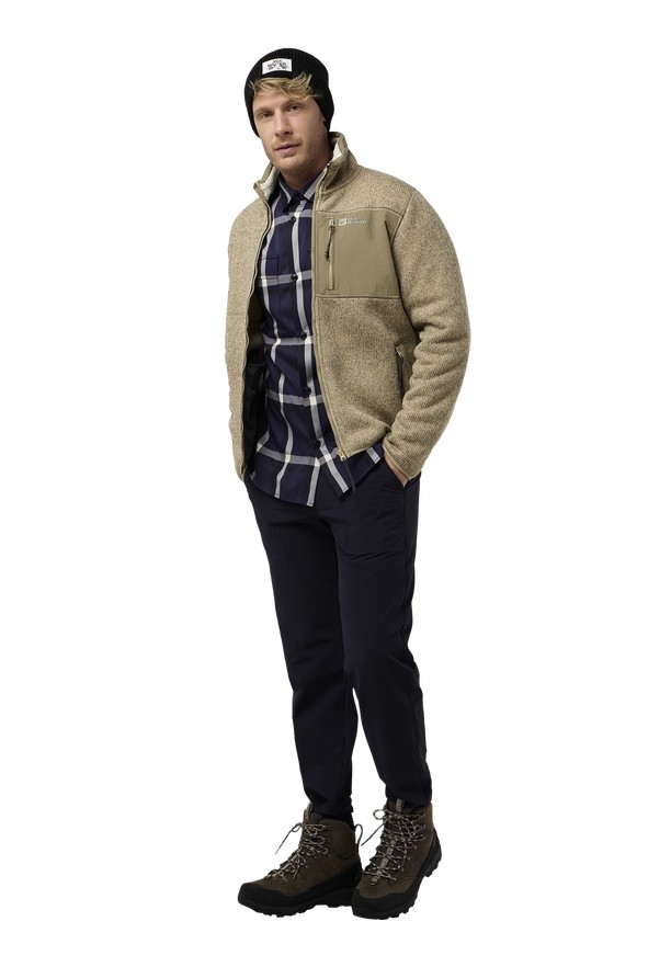 Khaki Jack Wolfskin Kaminfeuer Men Fleece Jackets | 28324087