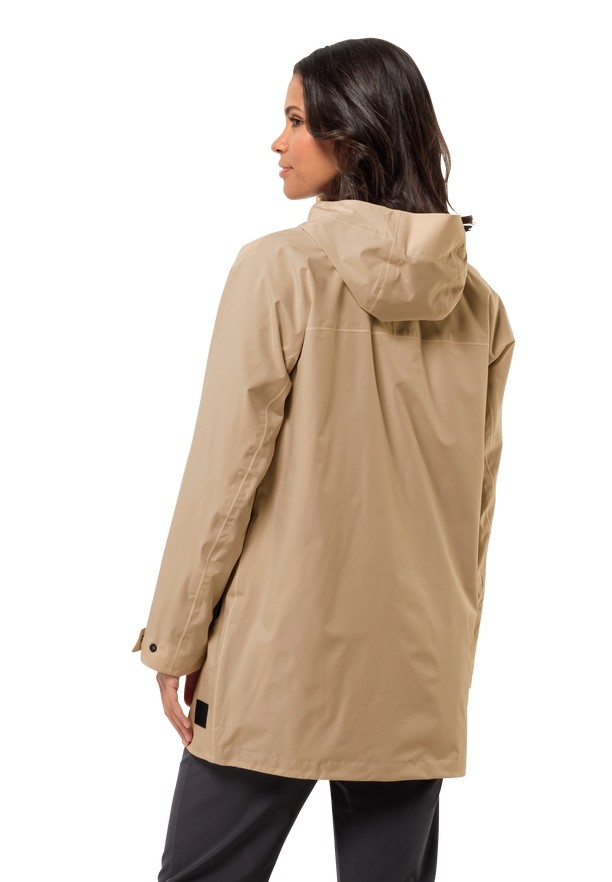 Khaki Jack Wolfskin Mainkai Long Women Rain Jackets | 98232338