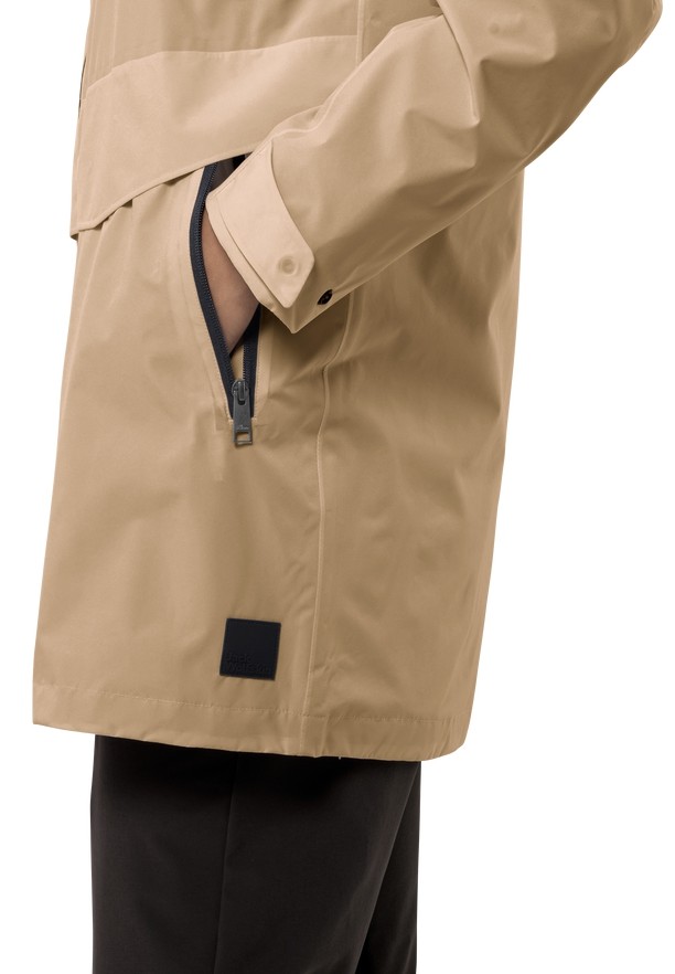 Khaki Jack Wolfskin Mainkai Long Women Rain Jackets | 98232338