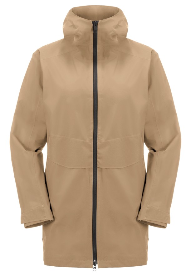 Khaki Jack Wolfskin Mainkai Long Women Rain Jackets | 98232338