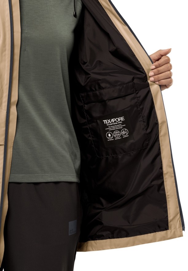 Khaki Jack Wolfskin Mainkai Long Women Rain Jackets | 98232338