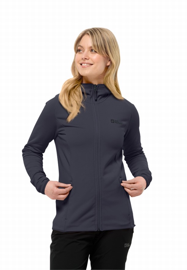 Navy Jack Wolfskin Baiselberg Hooded Fz Women Fleece Jackets | 71024750