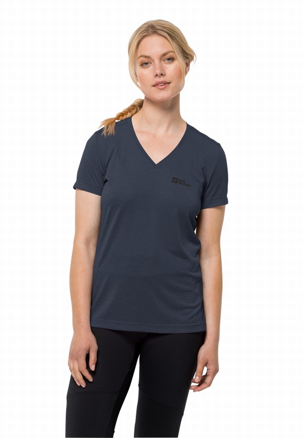 Navy Jack Wolfskin Crosstrail Women T Shirts | 76757395
