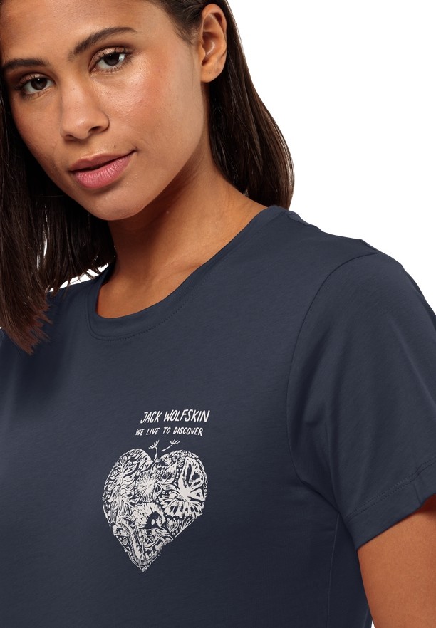 Navy Jack Wolfskin Discover Heart Women T Shirts | 32500403