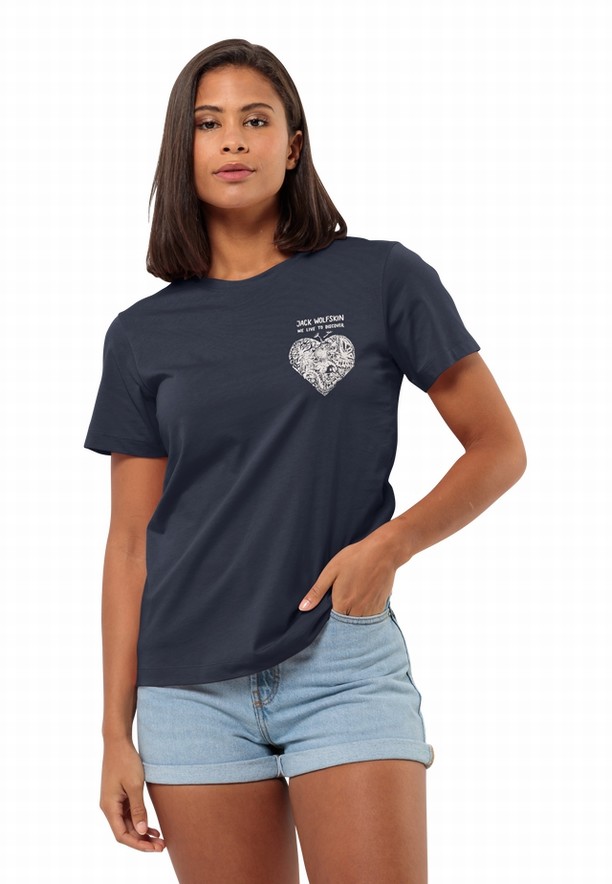 Navy Jack Wolfskin Discover Heart Women T Shirts | 32500403