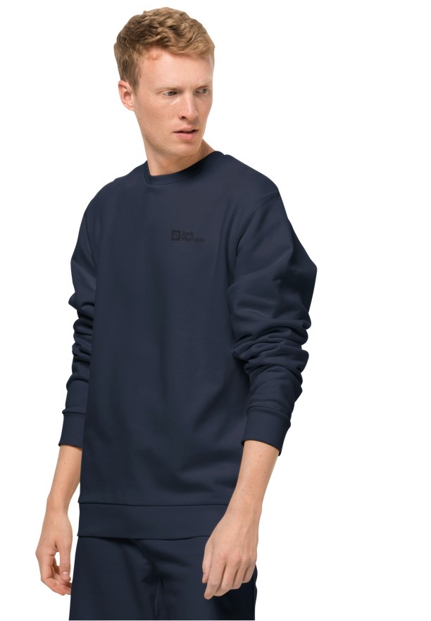 Navy Jack Wolfskin Essential Crewneck Men Sweatshirts | 22137789