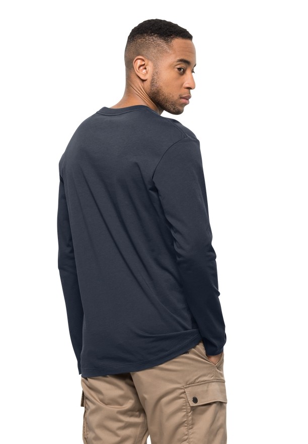 Navy Jack Wolfskin Essential Longsleeve Men T Shirts | 62055977