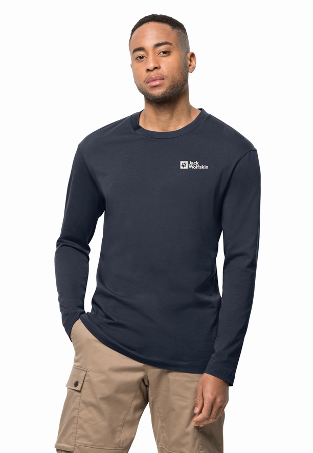 Navy Jack Wolfskin Essential Longsleeve Men T Shirts | 62055977