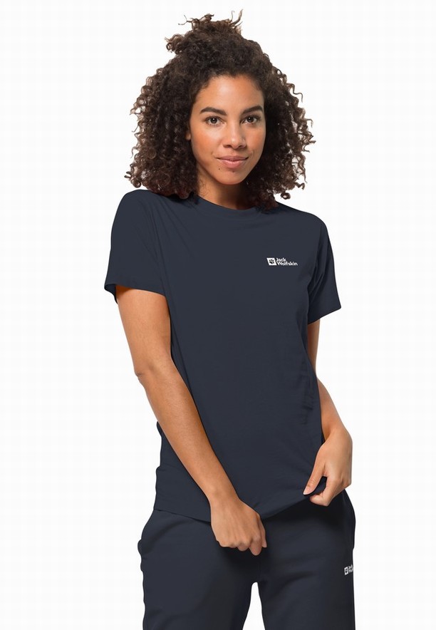 Navy Jack Wolfskin Essential Women T Shirts | 84347692