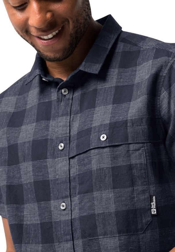 Navy Jack Wolfskin Highlands Men Shirts | 71889683