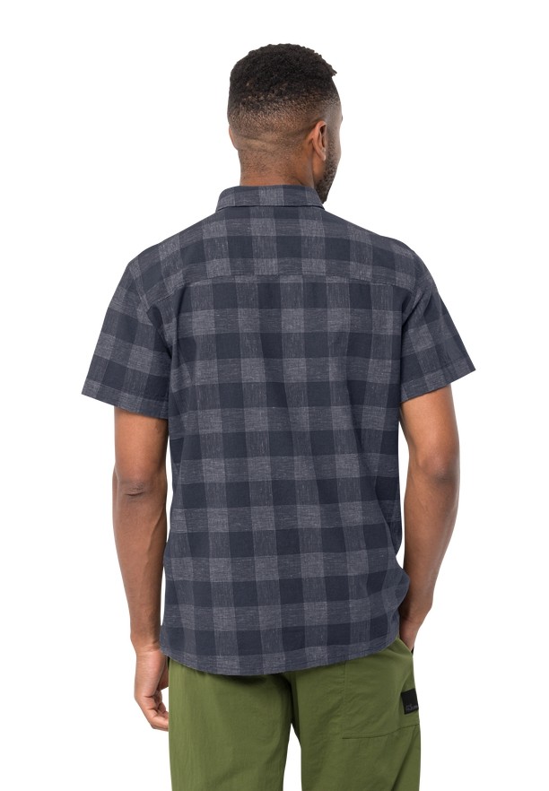 Navy Jack Wolfskin Highlands Men Shirts | 71889683