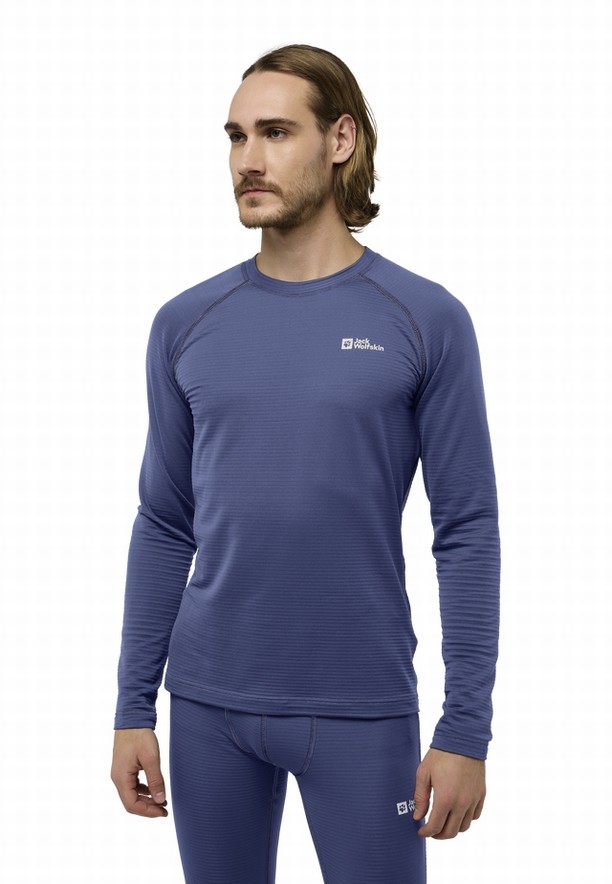 Navy Jack Wolfskin Infinite Warm Ls Men T Shirts | 94317576