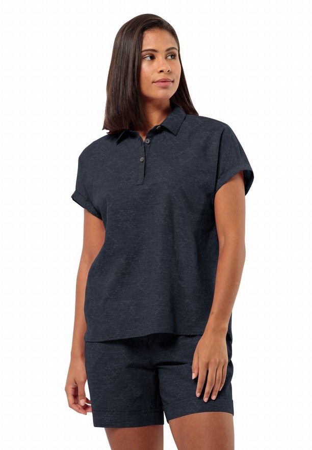 Navy Jack Wolfskin Karana Women Polo Shirts | 14310853