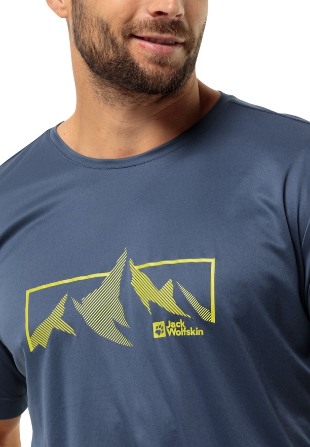 Navy Jack Wolfskin Peak Graphic Men T Shirts | 77575132