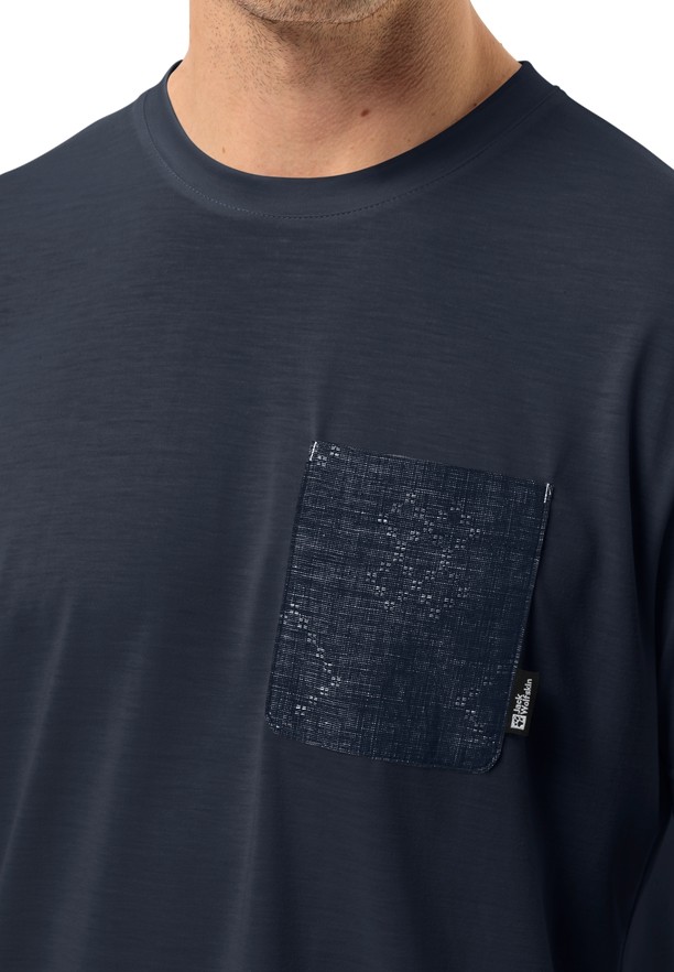 Navy Jack Wolfskin Pocket Karana Men T Shirts | 90070773