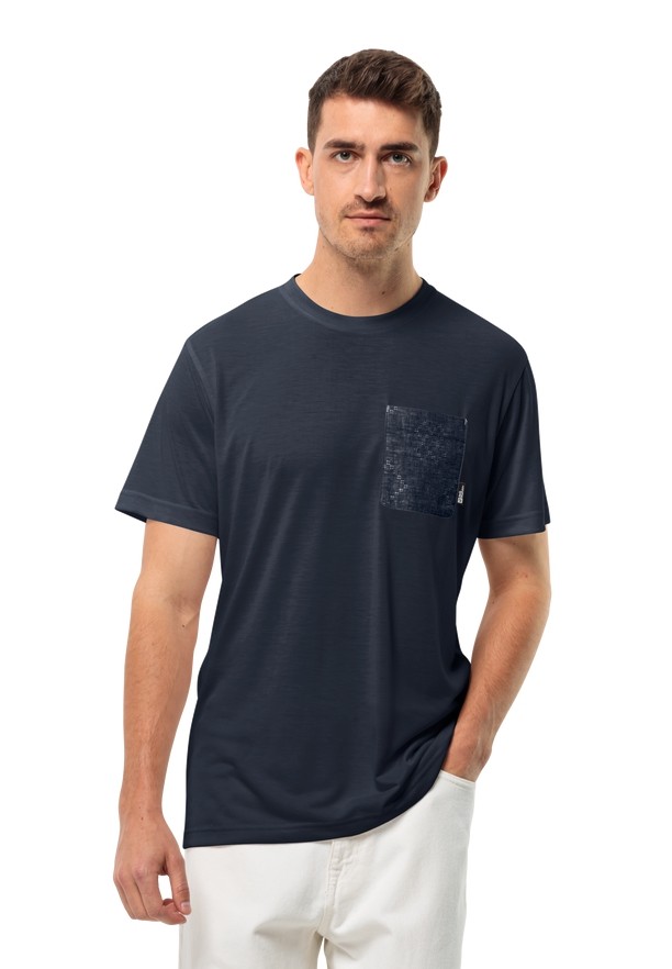 Navy Jack Wolfskin Pocket Karana Men T Shirts | 90070773