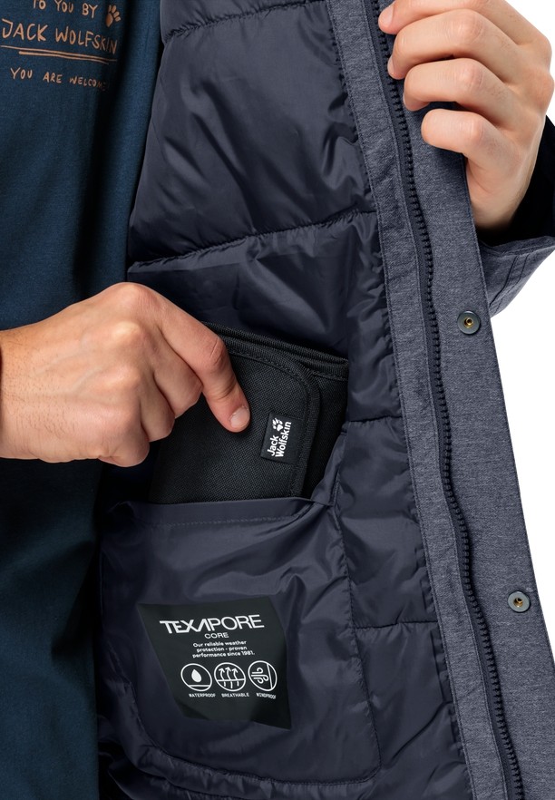 Navy Jack Wolfskin Snowy Park Men Winter Jackets | 53474817