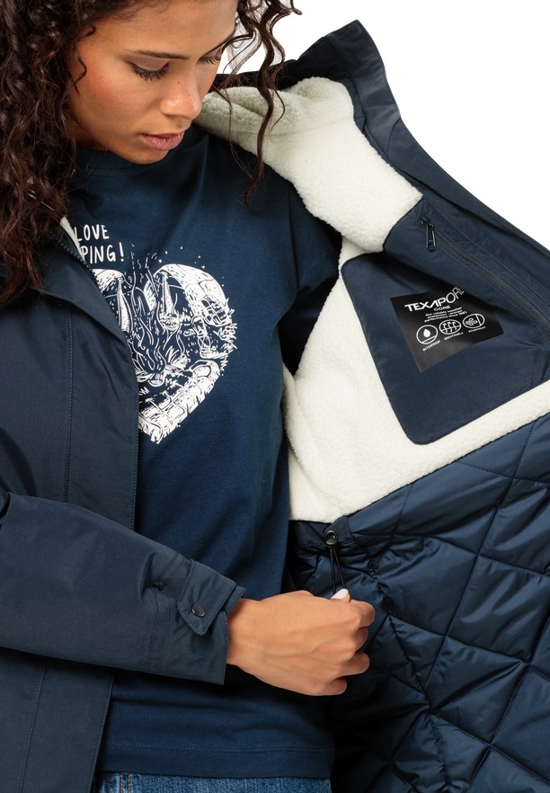 Navy Jack Wolfskin Talforst Women Coats | 48481546