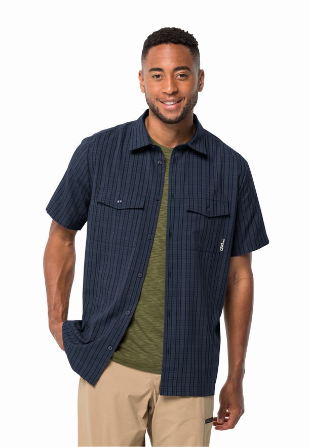 Navy Jack Wolfskin Thompson Men Shirts | 62886645