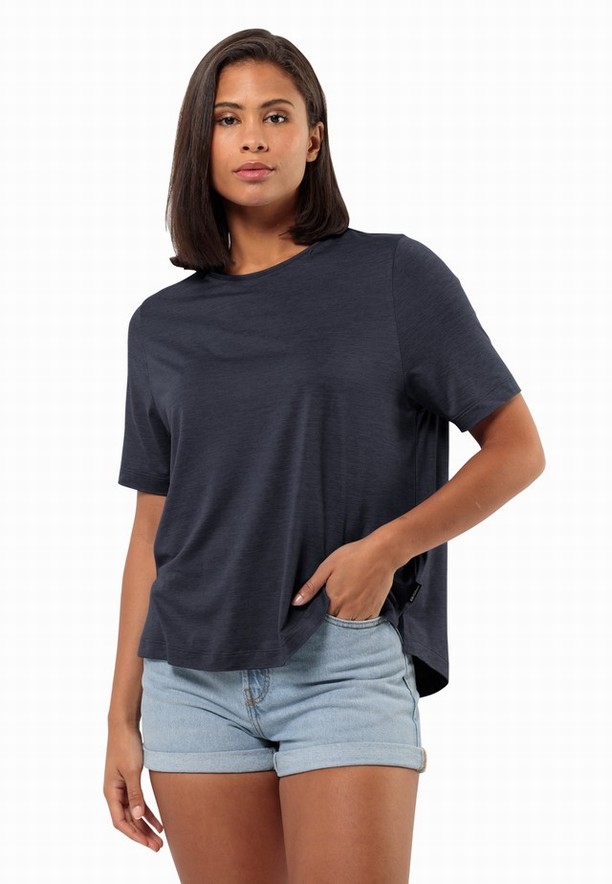 Navy Jack Wolfskin Travel Women T Shirts | 87025663