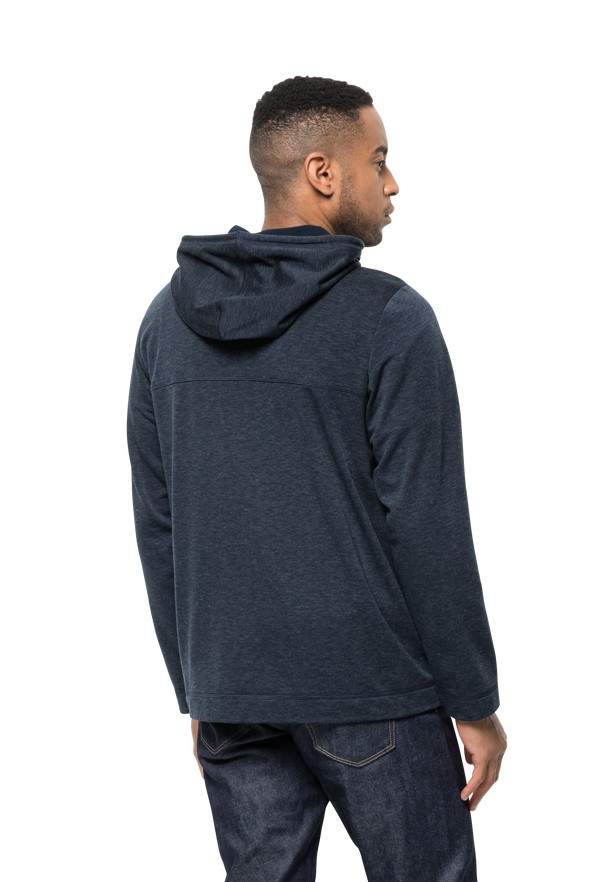 Navy Jack Wolfskin Waldsee Hooded Men Fleece Jackets | 73409391