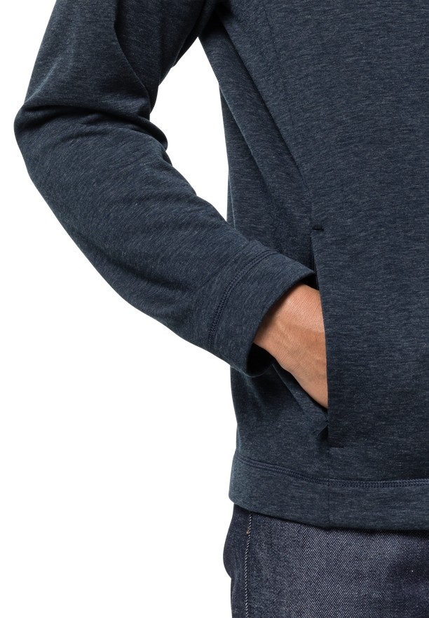 Navy Jack Wolfskin Waldsee Hooded Men Fleece Jackets | 73409391