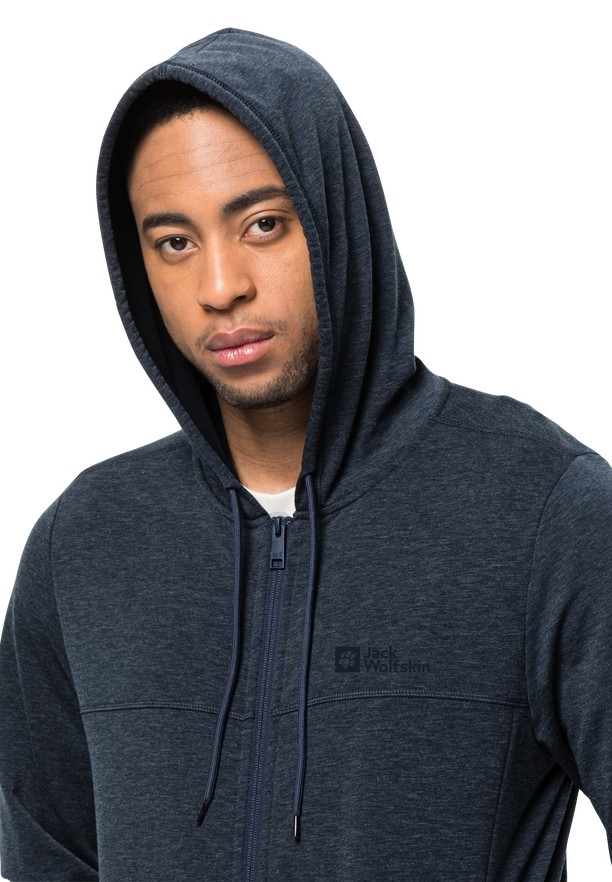 Navy Jack Wolfskin Waldsee Hooded Men Fleece Jackets | 73409391