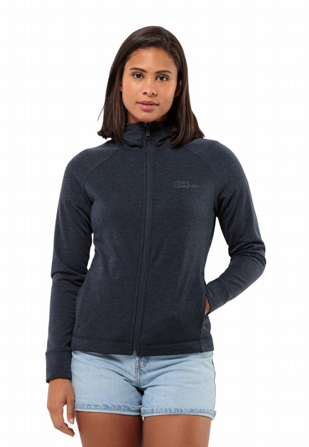 Navy Jack Wolfskin Waldsee Hooded Women Fleece Jackets | 55168956