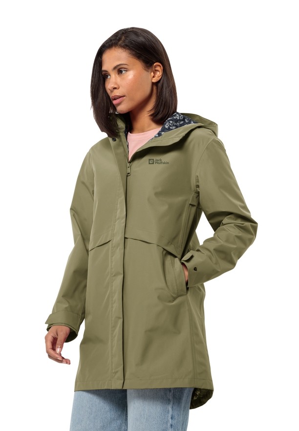 Olive Jack Wolfskin Cape West Women Rain Coats | 51790352