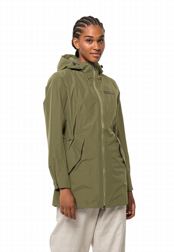 Olive Jack Wolfskin Dakar Women Rain Coats | 67338699